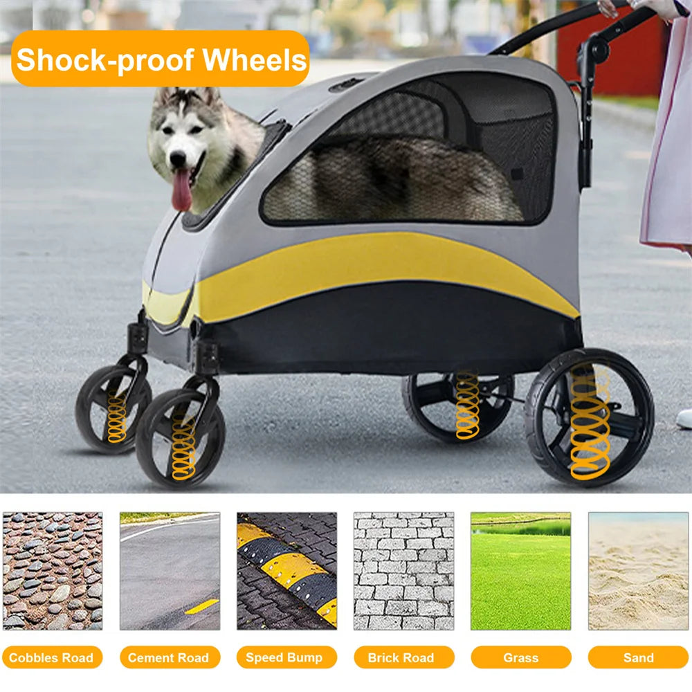PREMIUM FOLDABLE DOG STROLLER™ – 4-Wheel Travel Cart for Small to Large Pets