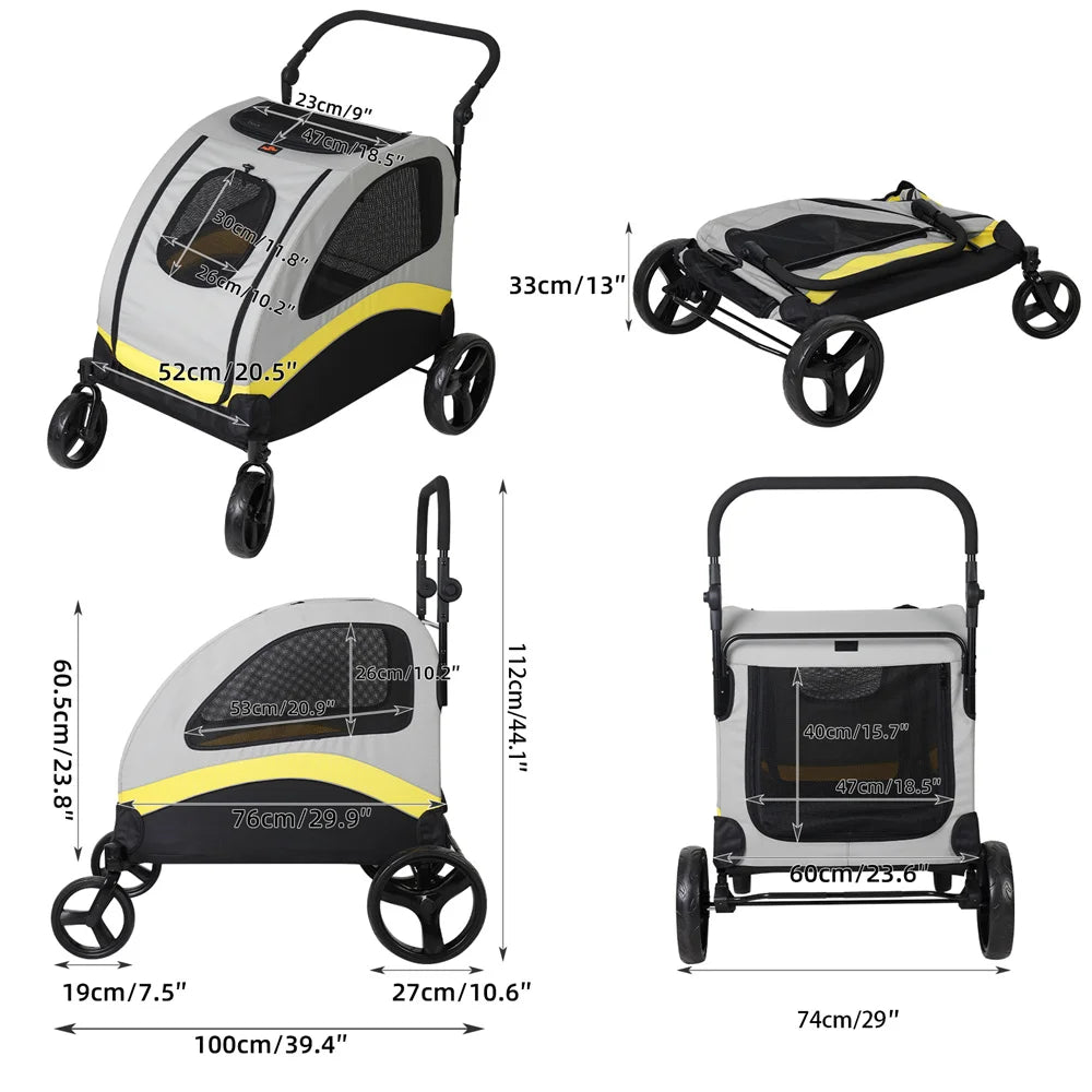 PREMIUM FOLDABLE DOG STROLLER™ – 4-Wheel Travel Cart for Small to Large Pets