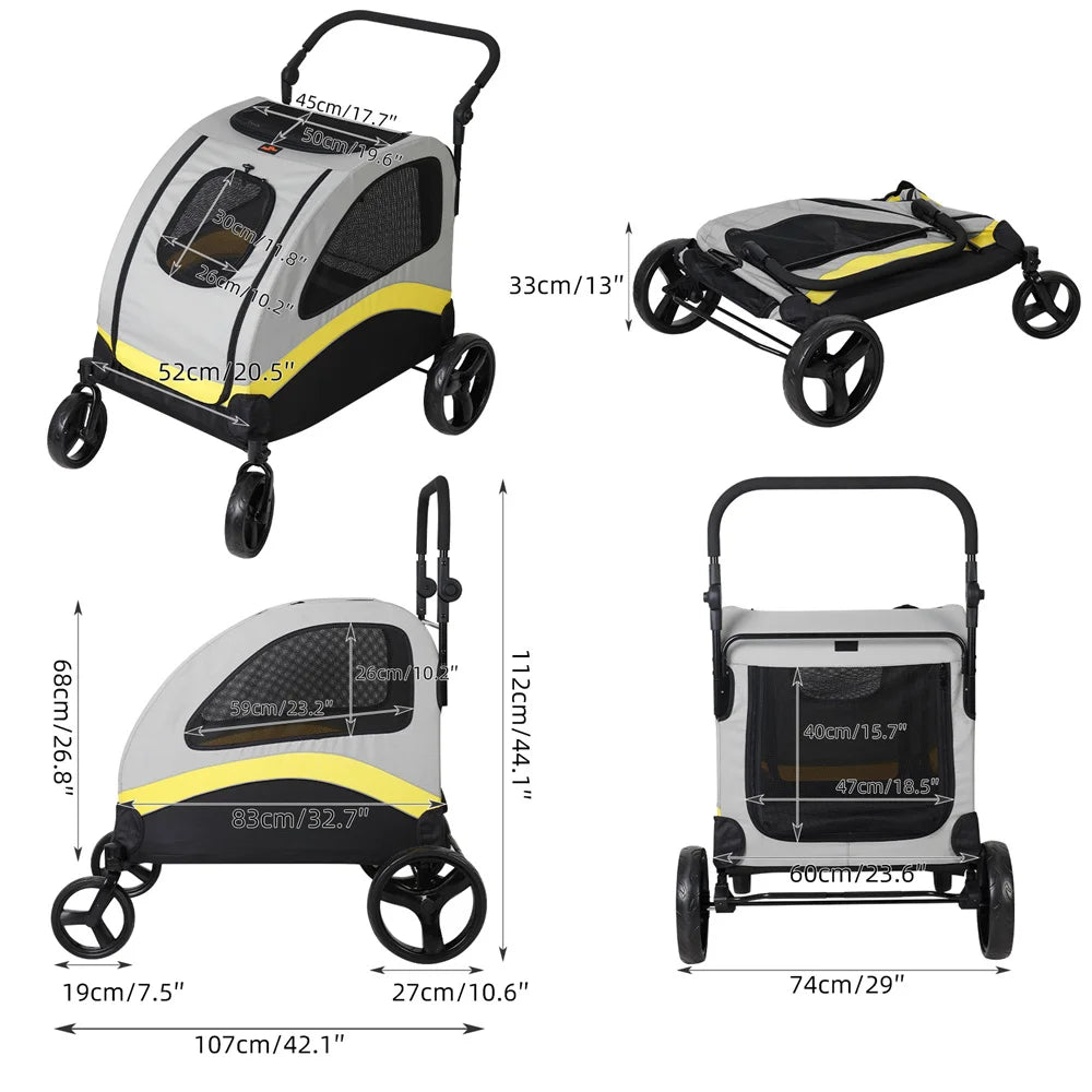 PREMIUM FOLDABLE DOG STROLLER™ – 4-Wheel Travel Cart for Small to Large Pets
